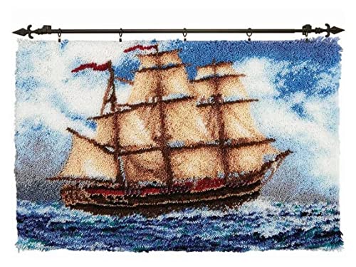 ROCKY&CHAO Knüpfhaken-Teppich-Set DIY-Knüpfhaken Teppichherstellungs-Set für Erwachsene Kinder Kreuzstich-Set Teppichherstellung Heimdekoration 100 x 76 cm（Segelboot） von ROCKY&CHAO