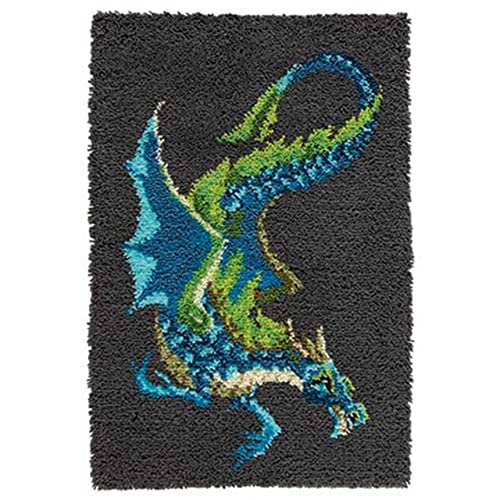 ROCKY&CHAO Knüpfhaken-Teppich-Set DIY-Knüpfhaken Teppichherstellungs-Set für Erwachsene Kinder Kreuzstich-Set Teppichherstellung Heimdekoration 60 x 40 cm （Blauer Drache） von ROCKY&CHAO