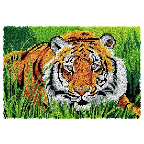 ROCKY&CHAO Knüpfhaken-Teppich-Set DIY-Knüpfhaken Teppichherstellungs-Set für Erwachsene Kinder Kreuzstich-Set Teppichherstellung Heimdekoration 60 x 40 cm （Tiger） von ROCKY&CHAO