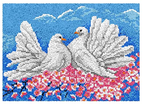 ROCKY&CHAO DIY-Knüpfhaken Teppich-Set für Erwachsene und Kinder, Kreuzstich-Set Teppichherstellung Heimdekoration 60 x 42 cm (Friedenstaube) von ROCKY&CHAO