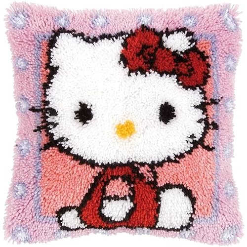 ROCKY&CHAO Knüpfteppich Zum Selber Knüpf-Sets mit Kissen knüpfen-Set 43x43cm Kissenbezug-Set für Erwachsene und Kinder Latch Hook Kit Heimaccessoire（Hallo Kitty） von ROCKY&CHAO