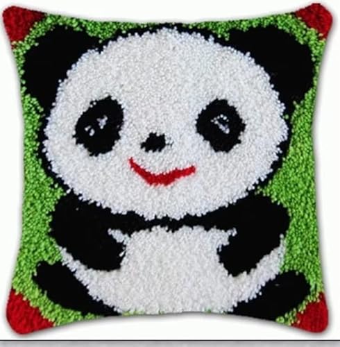 ROCKY&CHAO Knüpfteppich Zum Selber Knüpf-Sets mit Kissen knüpfen-Set 43x43cm Kissenbezug-Set für Erwachsene und Kinder Latch Hook Kit Heimaccessoire（Panda） von ROCKY&CHAO