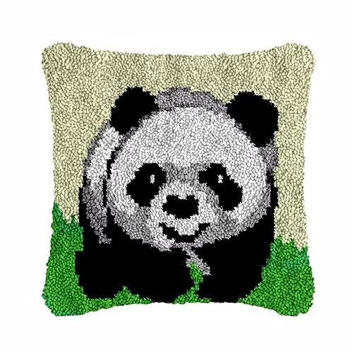 ROCKY&CHAO Knüpfteppich Zum Selber Knüpf-Sets mit Kissen knüpfen-Set 43x43cm Kissenbezug-Set für Erwachsene und Kinder Latch Hook Kit Heimaccessoire（Panda-012） von ROCKY&CHAO