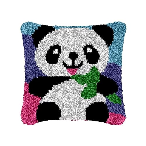 ROCKY&CHAO Knüpfteppich Zum Selber Knüpf-Sets mit Kissen knüpfen-Set 43x43cm Kissenbezug-Set für Erwachsene und Kinder Latch Hook Kit Heimaccessoire（Panda der Bambus Isst） von ROCKY&CHAO