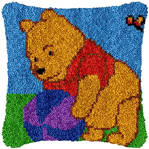 ROCKY&CHAO Knüpfteppich Zum Selber Knüpf-Sets mit Kissen knüpfen-Set 43x43cm Kissenbezug-Set für Erwachsene und Kinder Latch Hook Kit Heimaccessoire（Puuh-Bär） von ROCKY&CHAO