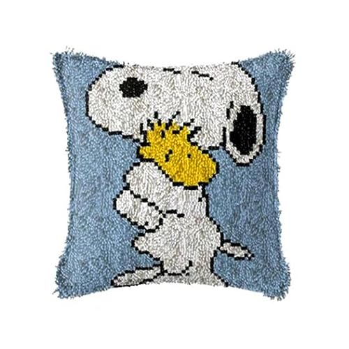 ROCKY&CHAO Knüpfteppich Zum Selber Knüpf-Sets mit Kissen knüpfen-Set 43x43cm Kissenbezug-Set für Erwachsene und Kinder Latch Hook Kit Heimaccessoire（Snoopy） von ROCKY&CHAO