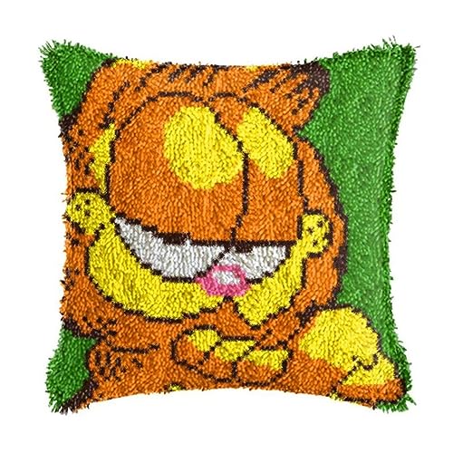 ROCKY&CHAO Knüpfteppich Zum Selber Knüpf-Sets mit Kissen knüpfen-Set 43x43cm Kissenbezug-Set für Erwachsene und Kinder Latch Hook Kit Heimaccessoire（Süße Katze mit großem Gesicht） von ROCKY&CHAO