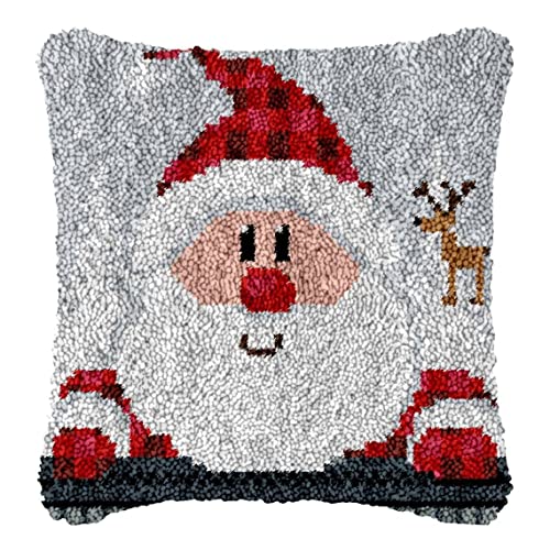 ROCKY&CHAO Knüpfteppich Zum Selber Knüpf-Sets mit Kissen knüpfen-Set 43x43cm Kissenbezug-Set für Erwachsene und Kinder Latch Hook Kit Heimaccessoire（Weihnachtsmann） von ROCKY&CHAO