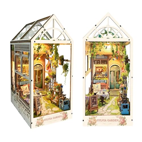 Sylvia Garden DIY Buchecken-Set, Touch-Licht, DIY-Miniatur-Bücherregal-Einsatz-Set, 3D-Holzpuzzle für Bücherregal-Dekoration, Geschenke für Buchliebhaber und Bastler von ROCOXIA