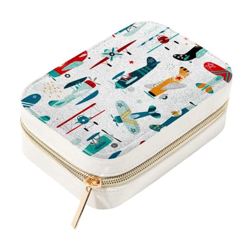 RODAILYCAY Bunte Flugzeug-Hubschrauber-Schmuckschatulle, Samt, Reise-Schmuckschatulle, tragbarer Schmuck-Organizer mit abnehmbaren Fächern, idealer Halskettenhalter, Ohrring-Armband-Ständer von RODAILYCAY