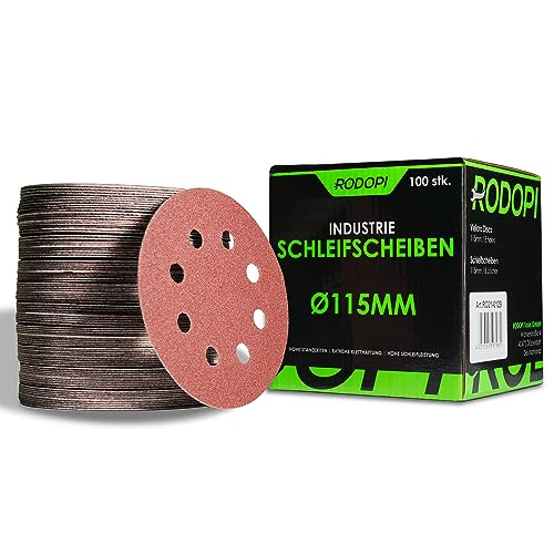 RODOPI Klett Schleifpapier 115mm RedDevil Körnung 40-320 Schleifscheiben für Exzenterschleifer 8 Loch Zirkonium Korund Schleifpads rund Klettscheibe - 100 Stück K120 von RODOPI