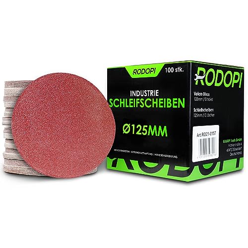 RODOPI Klett Schleifscheiben 125mm RedDevil Körnung 40-320 Schleifpapier für Exzenterschleifer ungelocht Zirkonium Korund Schleifpads rund Klettscheibe - 100 Stück K220 von RODOPI