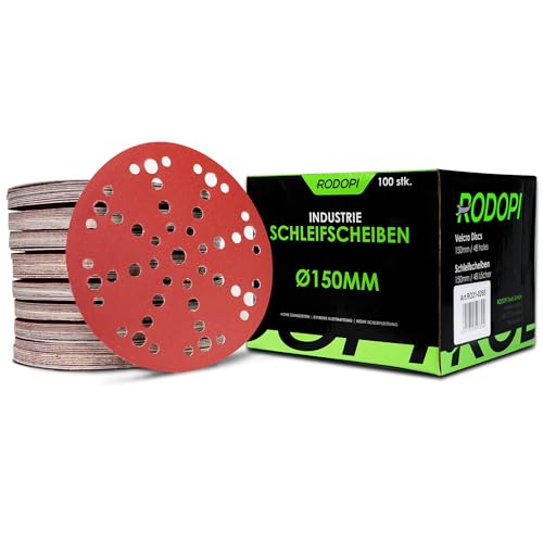 RODOPI Klett Schleifscheiben 150mm 48 Loch RedDevil Schleifpapier Körnung 40-320 Schleifpads Zirkonium Korund Klettscheibe für Exzenterschleifer - 100 Stück K180 von RODOPI