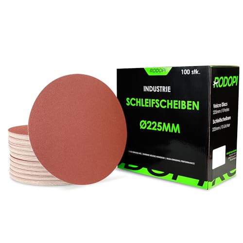 RODOPI Klett Schleifscheiben 225mm RedDevil Schleifpapier für Trockenbauschleifer K40-320 Exzenterschleifer ungelocht Klettscheibe Zirkonium Korund - 100 Stück K120 von RODOPI