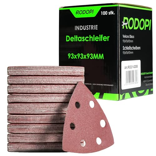 RODOPI RedDevil Schleifdreiecke für Deltaschleifer Körnung 40-320 Zirkonium Korund Klett 93x93x93 mm Delta Schleifpapier 6 Loch für Dreieckschleifer - 100 Stück K40 von RODOPI