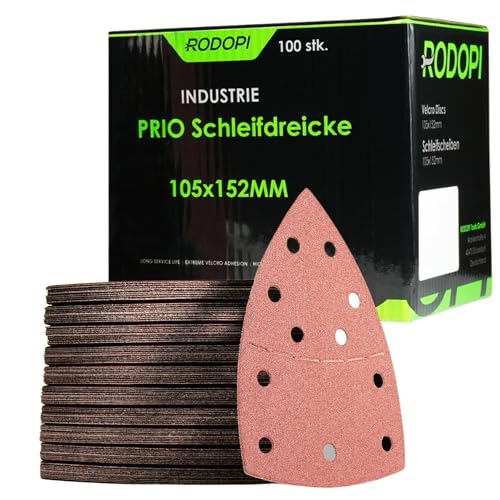 RODOPI RedDevil Schleifpapier für Multischleifer Zirkonium Korund Klett 105x152 mm Delta Schleifdreiecke 11 Loch für Dreieckschleifer Körnung 40-320 - 100 Stück K320 von RODOPI