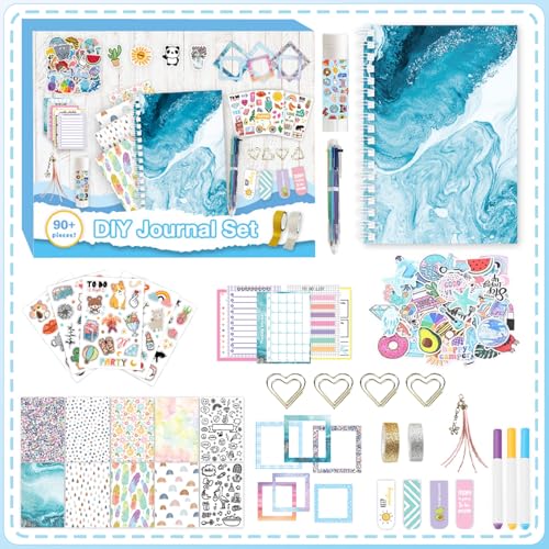 ROEOWENE 153 PCS Scrapbook Zubehör DIY Scrapbook Set Mädchen Bullet Journal Sticker Scrapbooking Zubehör Sticker Aesthetic A5 Notizbuch Bastelset Kinder Tagebuch Weihnachten Geschenke 6-12 Jahre-Blau von ROEOWENE