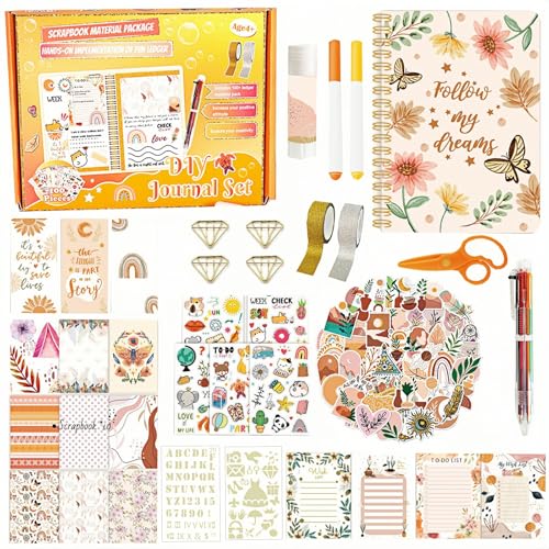 ROEOWENE 155PCS Scrapbook Zubehör DIY Scrapbook Set Mädchen Bullet Journal Sticker Scrapbooking Zubehör Sticker Aesthetic A5 Notizbuch Bastelset Kinder Tagebuch Geschenke ab 6-12 Jahre-Böhmischer von ROEOWENE