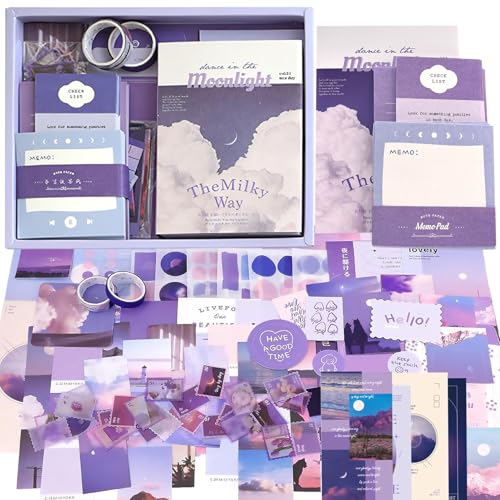 ROEOWENE 410 PCS Scrapbook Zubehör Bullet Journal Sticker DIY Scrapbook Set Mädchen Scrapbooking Zubehör Bastelpapier Aesthetic Notizbuch Bastelset Kinder Tagebuch Weihnachten Geschenke ab 6-12-Lila von ROEOWENE