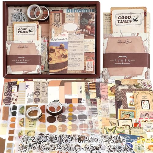 ROEOWENE 410 PCS Scrapbook Zubehör Bullet Journal Sticker DIY Scrapbook Set Mädchen Scrapbooking Zubehör Bastelpapier Aesthetic Notizbuch Bastelset Kinder Tagebuch Weihnachten Geschenke ab 6-12-Braun von ROEOWENE