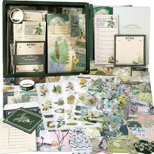 ROEOWENE 410 PCS Scrapbook Zubehör Bullet Journal Sticker DIY Scrapbook Set Mädchen Scrapbooking Zubehör Bastelpapier Aesthetic Notizbuch Bastelset Kinder Tagebuch Weihnachten Geschenke ab 6-12-Grün von ROEOWENE