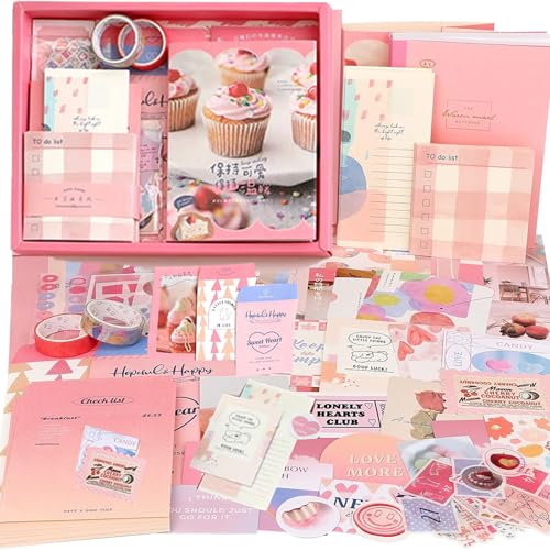 ROEOWENE 410 PCS Scrapbook Zubehör Bullet Journal Sticker DIY Scrapbook Set Mädchen Scrapbooking Zubehör Bastelpapier Aesthetic Notizbuch Bastelset Kinder Tagebuch Weihnachten Geschenke ab 6-12-Rosa von ROEOWENE