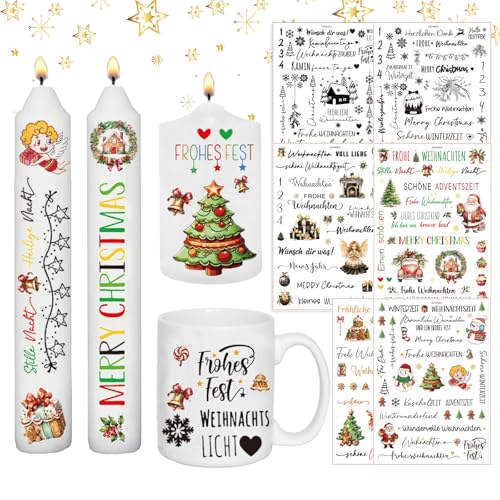 ROEOWENE 6 PCS Kerzentattoos Weihnachten,Wasserschiebefolie Kerzen Tattoos,Rub on Sticker Kerzenfolie DIY Kerzensticker für Keramik, Kerzenaufkleber für Kerzen Dekorieren Kerzentatoos,Schwarz + Braun von ROEOWENE