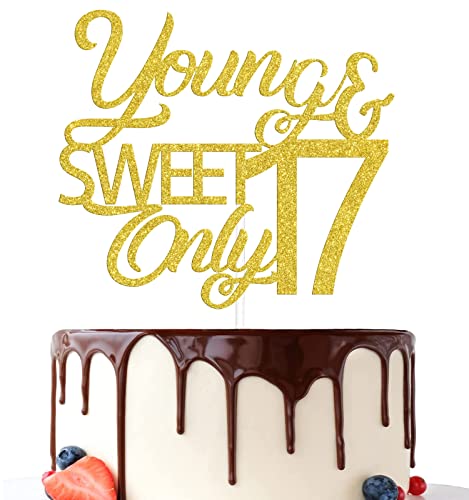 Young and sweet only 17 Cake Topper Happy 17th Birthday Cake Topper Hello 17 Cake Decoration Cheers to 17 Years Birthday Anniversary Party Decorations Gold Glitter von ROGF