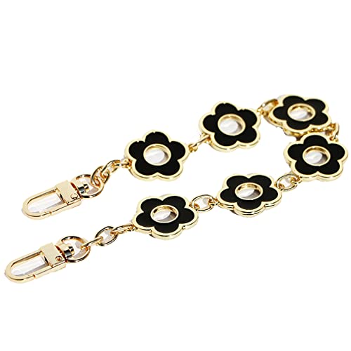 Handtaschenkettenantrieb, Geldbörsenkettenriemen, Designer-Eleganter Blumen-Geldbörsen-Kettenriemen, Gold-Metall-Handtaschengriff-Charms, Taschen-Ersatz-Hardware-Zubehör for Damen(Black,30CM) von ROJDFCNBW