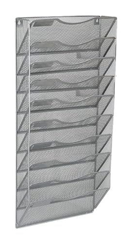 Metallgitter-Wandmontierter Aktenordner, Hängeregistraturhalter mit 10 Taschen, Netz-Metall-Organizer, Aufbewahrungsregal, Diagramm, Kaskadierung for Zuhause, Büro, Schule(Gray) von ROJDFCNBW