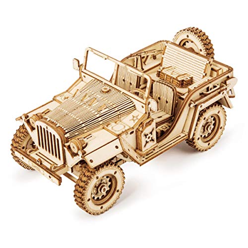 ROKR 3D Puzzle Express Dampflokomotive Holzpuzzle Modellbau - lokomotive Holzbausatz - Weihnachten Geburtstagsgeschenk für Jugendliche und Erwachsene (Army Field Car) von ROKR