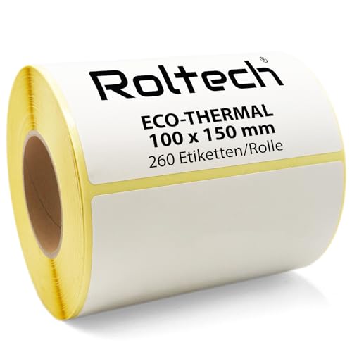 Rolle Thermo Etiketten Weiß 100x150mm | 260 Stück je Rolle | Kern 40 mm | Versandetiketten | permanent haftend | selbstklebende Etiketten für Thermodrucker | zum beschriften von ROLTECH