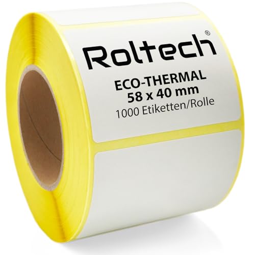 Rolle Thermo Etiketten Weiß 58x40 mm | 1000 Stück je Rolle | Kern 40 mm | permanent haftend | selbstklebende Etiketten für Thermodrucker | zum beschriften von ROLTECH