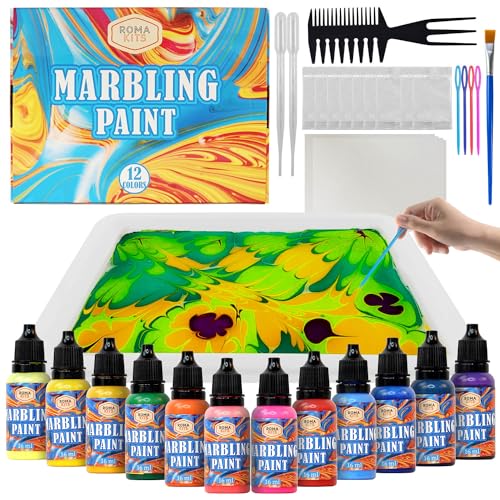 ROMA KITS Marmorierfarben-Aquarellmalerei, Bastel- und Malsets, Geschenk für Kinder ab 6 Jahren. Sie haben Spaß und fördern gleichzeitig ihre Kreativität. von ROMA KITS