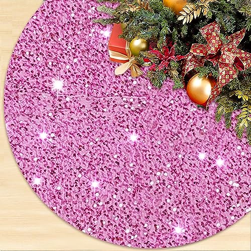 ROMANKAS Großer rosa Baumrock 152,4 cm Weihnachtsbaumrock Pailletten Glitzer Weihnachtsbaum Röcke Samtstoff Weihnachtsbaummatte rund glitzernd Weihnachtsbaum Kragen Neujahr Party Ornament von ROMANKAS