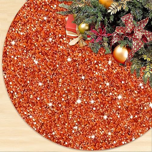 ROMANKAS Orange Weihnachtsbaum Rock Pailletten Glitzer Baumrock 91,4 cm Samtstoff Baumröcke Halloween Weihnachtsbaum Rock dick glitzernd Weihnachtsbaum Rock für Weihnachten Thanksgiving Supplies von ROMANKAS