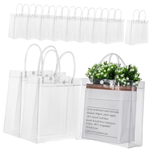 ROMISBABA 20 Stk Transparente Tragetasche Durchsichtige Taschen Mit Griffen Durchsichtige Tragetasche Aus Kunststoff Durchsichtige Leckerlibeutel Hochzeitstaschen Für Gastgeschenke Pvc von ROMISBABA