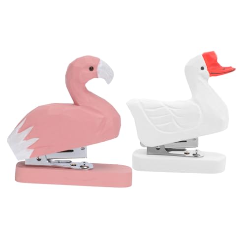 ROMISBABA 2st Tierhefter Hefter in Tierform Cartoon-hefter Bürohefter Flamingo-hefter Lustiger Hefter Mini-gänseskulptur Tierstatue Schnitzen Zubehör Mini-tischhefter Bürodekoration Hölzern von ROMISBABA