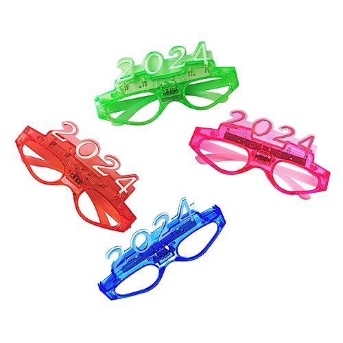 ROMISBABA 4 Paare 2024 Leuchtende Brille 2024 Zahlenbrille geführte Party-Sonnenbrille Rave-Brille leuchtbrille leuchtgläser Neonschild leuchtende Brillen geführte Partybrille Plastik von ROMISBABA