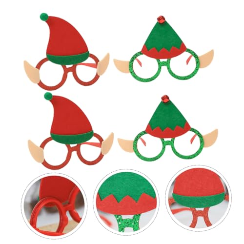 ROMISBABA 4 Stück Elfenbrille Weihnachtsfeier Brillengestell Weihnachtsmütze Brille Kinderbrille Weihnachtsbrillen Lustige Weihnachtsbrille Foto-requisiten Für Weihnachten Partybrillen Vlies von ROMISBABA