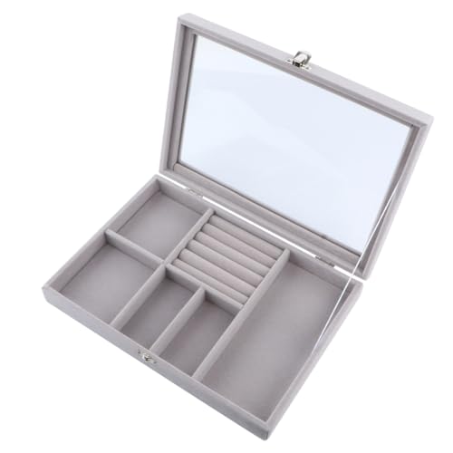 ROMISBABA Kasten Schmuckhalter schmuckkästchen aufbewahrung für schmuck schmuckschatulle Ohrring-Aufbewahrungsorganisator Schmuck Tabletts Ringbehälter Schmuck-Organizer Light Grey von ROMISBABA