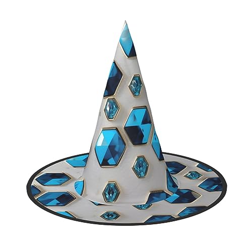 ROMuka Blaue Hexagons und Diamanten Halloween Hut Party Mädchen breite Krempe faltbar Spitzhut Party Kostüm Cosplay von ROMuka