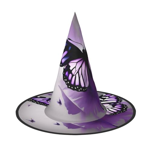 ROMuka Schöne violette Schmetterlinge für Halloween, Partyhut für Mädchen, breite Krempe, faltbar von ROMuka