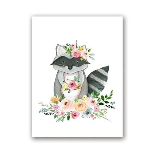 RONGCH Wandbilder auf Leinwand Baby Aquarell Tiere Kunst Malerei Waldtier Blumen Poster Leinwanddruck Kinderzimmer Wandbilder Mädchen Kinderzimmer Dekoration(I,13x18 cm) von RONGCH