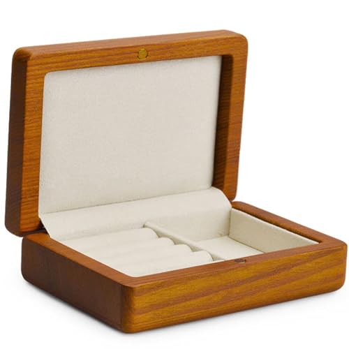 RONGSHEN Kleine Massivholz-Schmuckschatulle für Damen, Schmuck-Display-Box, tragbar, Geschenk, Ohrring, Ohrclip, Ring, Halskette, Armband, Aufbewahrungsbox von RONGSHEN