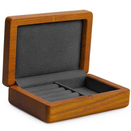 RONGSHEN Kleine Massivholz-Schmuckschatulle für Damen, Schmuck-Display-Box, tragbar, Geschenk, Ohrring, Ohrclip, Ring, Halskette, Armband, Aufbewahrungsbox von RONGSHEN