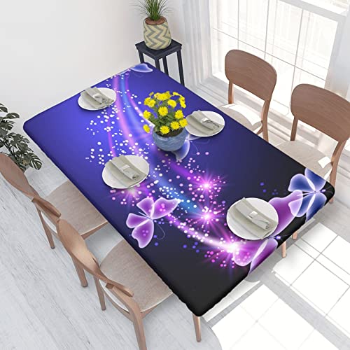 ROOZEE Rechteckige Tischdecke mit Schmetterlingsmotiv, bedruckt, mit elastischen Kanten, 122 cm, Polyester, wasserdicht, für Esszimmer, Küche, Picknick von ROOZEE