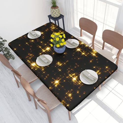 ROOZEE Schwarze und goldene Tapete bedruckte rechteckige Tischdecke mit elastischem Rand, 1,2 m Polyester, wasserdicht, Tischabdeckung, Schutz für Esszimmer, Küche, Picknick von ROOZEE