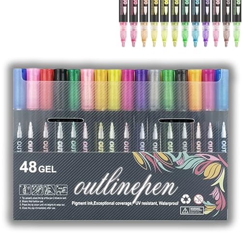 ROPTINK Leuchtstifte zum Ausmalen, Graffiti-Textmarker, Konturenstifte, Metallic-Marker zum Selbstkonturieren, Schimmerstifte mit Wellenlinien (48pcs) von ROPTINK