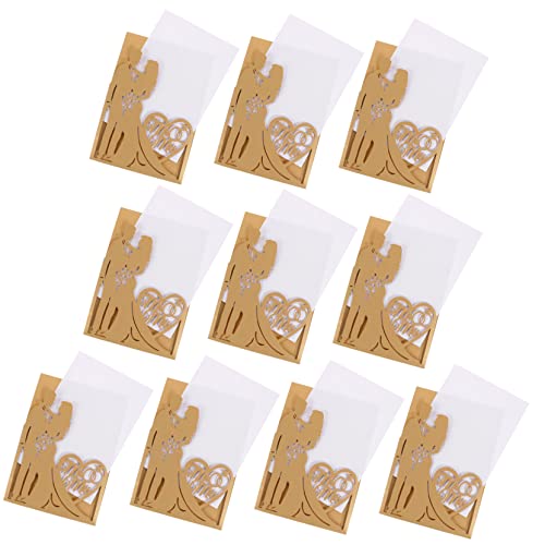 RORPOIR 10St Grußkarte Hochzeitsjacken für die Braut Brautkleider für die Braut Valentinskarten jubiläumskarte anniversary card Hallo Einladungskarten Hochzeitsdekoration Papier Golden von RORPOIR